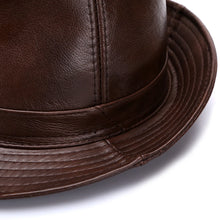 Men's Gentlemen's Fedora Hat Genuine 100% Cowhide Leather Trilby Cap Real Cowhide Leather Jazz Casual Autumn Winter Top Cap