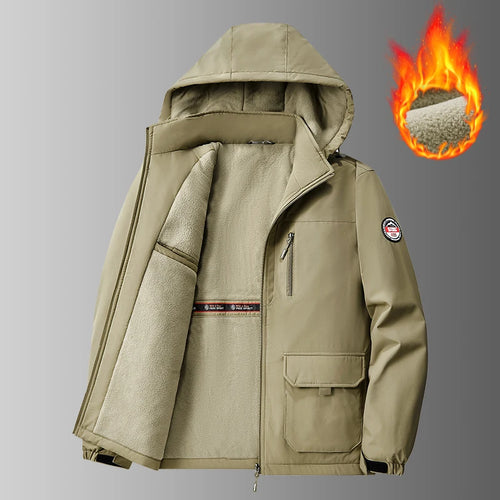 Big&Tall 8XL Men Outdoor Jacket Fleece Lined Thick Warm Winter Jacket Hiking Camping Windbreaker Plus Size Outwear Hooded Coat