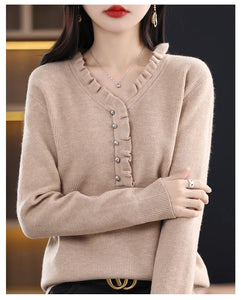 Women Soft  knitted V-Neck Sweater Autumn Winter Fashion