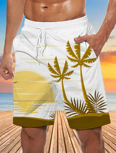 Men's Quick Dry 3D Printed Beach Shorts with Drawstring- Graphic Coconut Tree Breathable Design