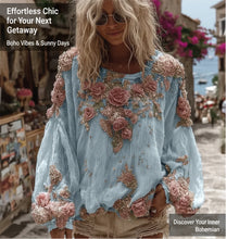 3D Flower Print Long Sleeved Breathable Autumn Shirts Female O Neck Loose Bohemian T-shirts 2025 Casual Holiday Top Blouses
