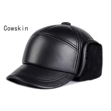 Winter Men's  Hat Thicken Leather Cowhide Baseball Caps With Ears Warm Snapback Dad's Hats Sombrero De Cuero Del Hombre