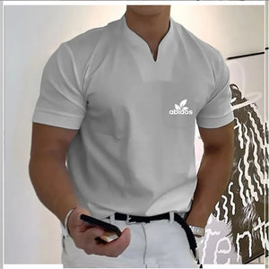 Summer Men's Short-Sleeved Cotton Casual Men's T-shirt V-neck