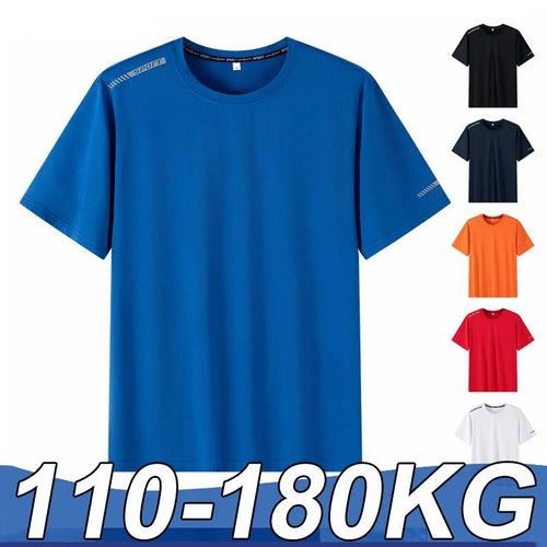 Plus Size T-shirt for Men 110-175kg 7XL Breathable Quick Dry Tees Big Oversized Round Neck Short Sleeve Tops Sport Male Clothing