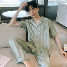 High Quality Satin Printed Pajamas Set Men's Nightwear Ice Silk Long Sleeve Loose Thin Teen Home Clothing Wear Suit Male Pyjama