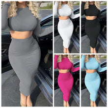 Womens Dress Sets Long Sleeve Crop Tops And Mid Calf Skirt Suit Fashion 2PCS Set Slim Office Lady Autumn Suits Clothing Q2418