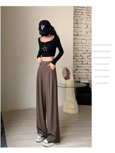 Fashion High Waist Wide Leg  Fall Baggy Black Trouser Office Ladies Full Length