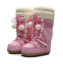 Women Snow Boots Warm Plush Comfortable Platform Shoes Lady Lace-up Mid-Calf Pink Boots Non-slip Winter Shoes Booties