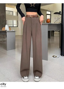 Fashion High Waist Wide Leg  Fall Baggy Black Trouser Office Ladies Full Length