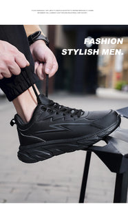 Black Leather Shoes for Men Height Increasing Winter Fashion Sneakers Plus Fur