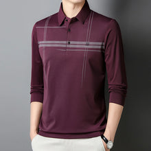 Men's  Warm  Long Sleeve Casual Polo  Business Style Stripe Printed Men's Top