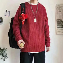 Knit Sweater Male Crewneck Round Collar Pink Men's Clothing Pullovers Solid Color Plain Korean Style Y2k Streetwear Fashion 2025