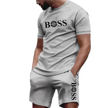 Men's two-piece sportswear, short sleeved T-shirt and pants set, running and fitness sportswear, summer