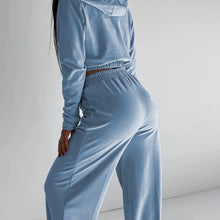 Women's Fall and Winter Hot Fashion Set Zipper Hoodie Drawstring Tracksuit Trouser Solid Color Two-piece Set