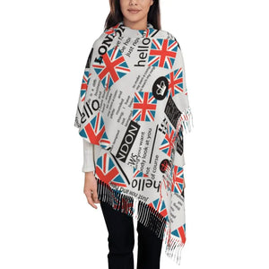 Custom UK Flag Tassel Scarf Women Winter Warm Shawl Wrap