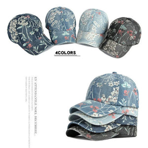 CLIMATE Floral Denim Baseball Cap Hat Women Fashion Flower Caps Denim Jeans