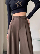 Fashion High Waist Wide Leg  Fall Baggy Black Trouser Office Ladies Full Length