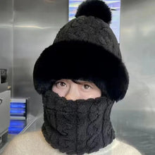 Women's winter windproof ski mask with integrated ear protection, plush lining, and outdoor sports one-piece scarf and hat, perf