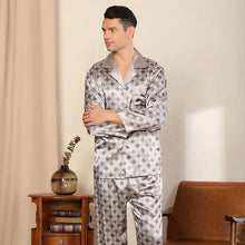 Plus Size Men's Sleepwear 2PCS Pajamas Set Spring Autumn Long Sleeve Trouser Pijamas Suit Loungewear Loose Silk Satin Home Wear