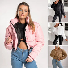 Women's Fall Winter Solid Cotton-Padded Coat Puffer Jacket Coats For Women Bubble Outerwear Cropped Loose Lightweight Clothing