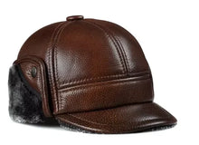 Winter Men's  Hat Thicken Leather Cowhide Baseball Caps With Ears Warm Snapback Dad's Hats Sombrero De Cuero Del Hombre
