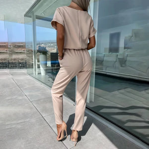 Elegant Women Fashion Jumpsuit V-Neck  Elastic Waist