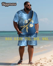 Biggmans (L-9Xl) T-Shirt Set for Men's Clothing Beach Blue Embroidered Print Travel Casual Short Sleeves Plus Big and Tall