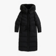 Winter Women Long Down Jacket Fur Hooded Zipper Brown Black Drawstring Padded Cotton Coats Fashion Lady All-matching Outerwear