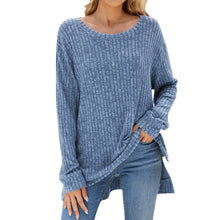 Fashion Casual Solid Color  Neck Long Sleeve Women Pullover Top