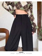 Fashion High Waist Wide Leg  Fall Baggy Black Trouser Office Ladies Full Length