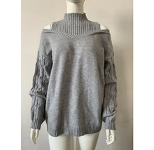 Autumn Winter Off Shoulder High Neck Long Sleeve Knit Cardigan -European & American Style