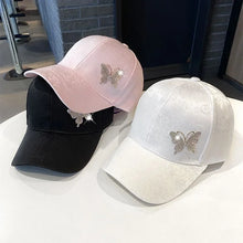 2025 New Ladies Fall New Versatile Cap Rhinestone Butterfly Sweat Absorbing Sunscreen Sun Hat Fashion Versatile Baseball Cap