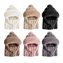 Winter Hat For Women Hooded Face Mask Fluff Keep Warm Thicken Style Neck Scarf Hooded Cap Beanie Knitted Cashmere Neck Warmer