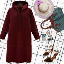 Loose Casual Hoodie Dress Women's Mid-Length Korean Style plus Size Print round Neck Empire Waist Long Sleeve Dress