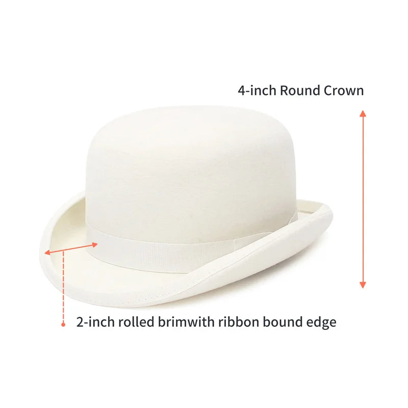 Men top hat Wool Bowler Hat Derby Hat Autumn Winter Vintage British Style Jazz Cap Presidential Hat 11 cm high magician hat