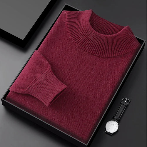 Men's Thick Sweater 100% Cotton Half high collar  Knitted Hoodie Fashion Jacquard Bottom Sweater Autumn/Winter Warm Men's Wear