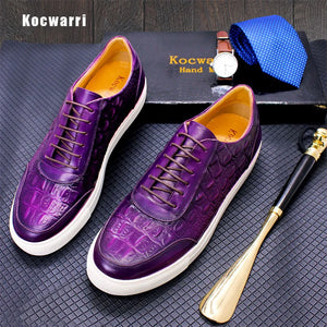 Men's Fashion Casual Leather Shoes Handmade Genuine Leather Crocodile Pattern
