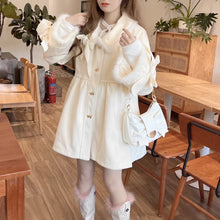 Autumn Winter Warm Lolita Style Woolen Coat Women Sweet Faux Fur Plush Patchwork Loose Jacket  Female Casual Outwear Tops