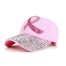 HOPE Believe Pink Ribbon Sparkly Denim Cap Breast Cancer Awareness Washed Dad Hats Rhinestone Bling Breast Cancer Survivor Gifts