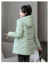 Winter Fashion Women Mid Length Down Cotton Jacket Loose Thick Warm Padded Coat Hooded Parkas