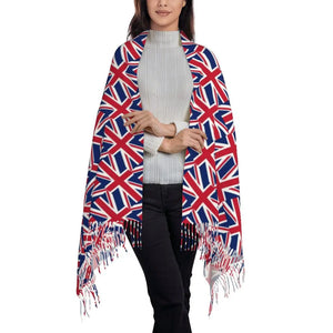 Custom UK Flag Tassel Scarf Women Winter Warm Shawl Wrap