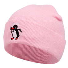 Cute penguin embroidered knitted hats for men and women, autumn and winter outdoor warm sports event woolen hats, bean hats
