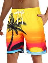 Men's Quick Dry 3D Printed Beach Shorts with Drawstring- Graphic Coconut Tree Breathable Design