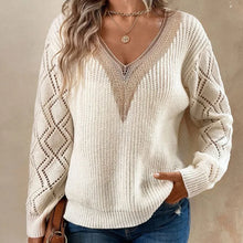 Autumn Winter Women's Sweater Fashion Knitted Long Sleeve Tops White Lace V-neck Pullovers Casual New In Knitwears 2024