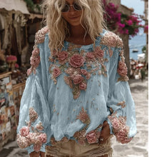 3D Flower Print Long Sleeved Breathable Autumn Shirts Female O Neck Loose Bohemian T-shirts 2025 Casual Holiday Top Blouses