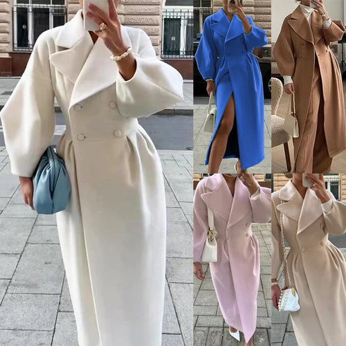 Winter Coat For Women Fashion Solid Loose Lapel Double Breasted Trench Vintage Long Sleeve Jackets Warm Thick Woman Coats
