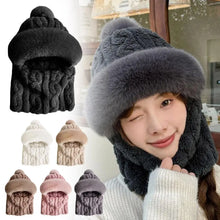 Winter Hat For Women Hooded Face Mask Fluff Keep Warm Thicken Style Neck Scarf Hooded Cap Beanie Knitted Cashmere Neck Warmer