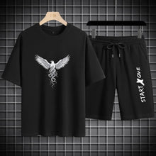 Men's sets 2025 men Sport Two Piece Set Thin Casual Wear Comfortable Lightweight Leisure White Eagle Print Sports T-shirts set