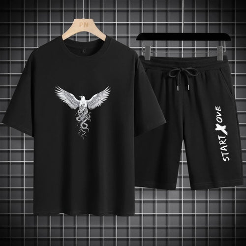 Men's sets 2025 men Sport Two Piece Set Thin Casual Wear Comfortable Lightweight Leisure White Eagle Print Sports T-shirts set