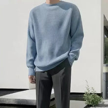 Knit Sweater Male Crewneck Round Collar Pink Men's Clothing Pullovers Solid Color Plain Korean Style Y2k Streetwear Fashion 2025